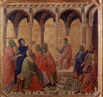 Vida de Jesus: a disputa com os médicos (detalhe da Maesta) (Pintura de Duccio di Buoninsegna