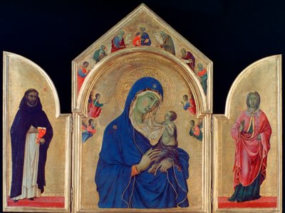 Madonna e criança com St Dominic e St Aurea, c1315 de Duccio di Buoninsegna