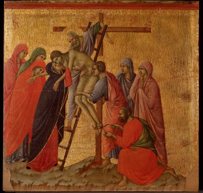 Paixão: o depoimento. retábulo da Maesta (tempera e ouro sobre madeira de Duccio di Buoninsegna