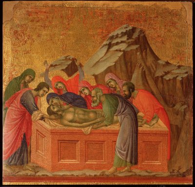 Paixão: o sepultamento. retábulo da Maesta (tempera e ouro sobre madeira de Duccio di Buoninsegna