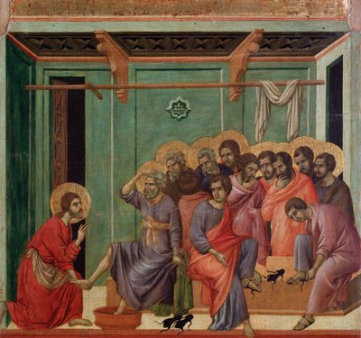 A lavagem dos pés. Detalhe da Maesta (tempera sobre madeira de Duccio di Buoninsegna