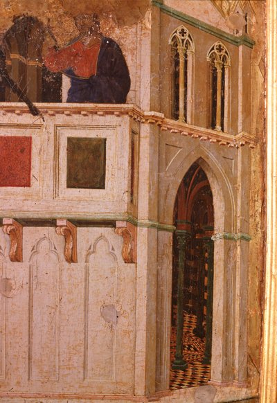 A Tentação no Templo, detalhe. O retábulo da Maesta (tempera e ouro sobre madeira de Duccio di Buoninsegna