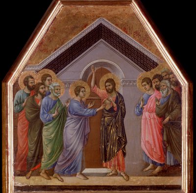 A incredulidade de São Tomás. O retábulo da Maesta - (tempera e ouro sobre madeira de Duccio di Buoninsegna