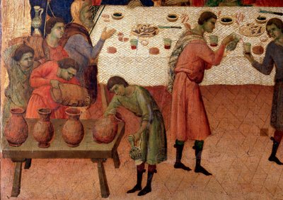 O casamento em Caná. Detalhe, no verso do retábulo (tempera e ouro sobre madeira de Duccio di Buoninsegna