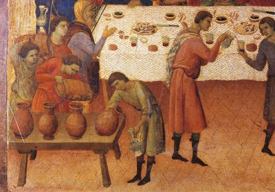 Casamento em Caná, detalhe do azulejo de Episódios da Paixão e Ressurreição de Cristo, superfície invertida de Maesta