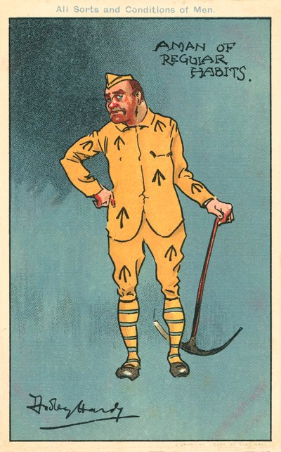 Crime e castigo: prisioneiro segurando uma picareta (chromolitho) de Dudley Hardy