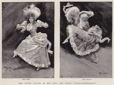 A cantora e bailarina inglesa Lottie Collins interpretando sua popular canção Ta-Ra-Ra-Boom-De-Ay (litho) de Dudley Hardy
