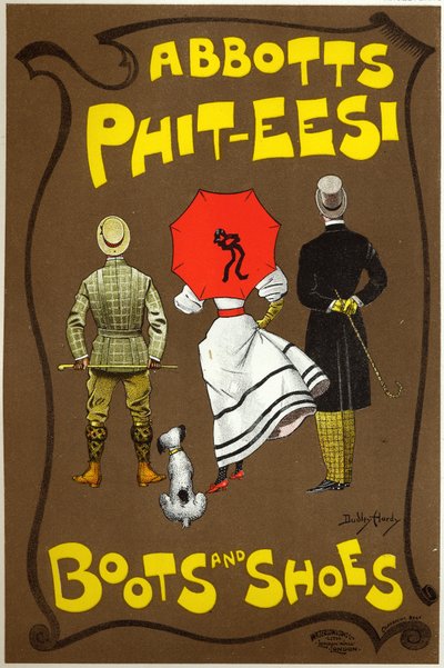Estilo de vida. Moda. Abbots Phit-ees, loja de botas e sapatos, Londres. Cartaz de Dudley Hardy, Inglaterra, c.1890 (cartaz) de Dudley Hardy