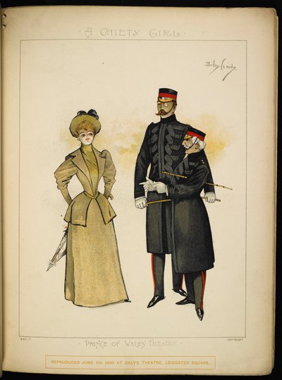 Uma das raparigas da Gaiety, e dois oficiais dos salva-vidas. de Dudley Hardy