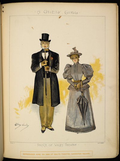 Duas das personagens. Um cavalheiro e uma senhora, possivelmente Lady Grey. de Dudley Hardy