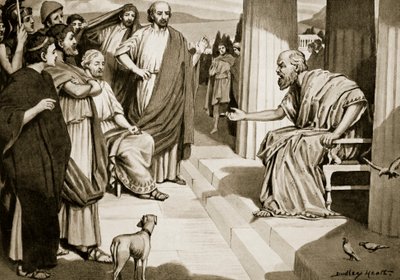 Sócrates abordando os atenienses, ilustração da "História das Nações de Hutchinson", 1915 de Dudley Heath
