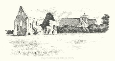 Igreja de Boxgrove e ruínas do priorado (litografia) de Duncan Moul