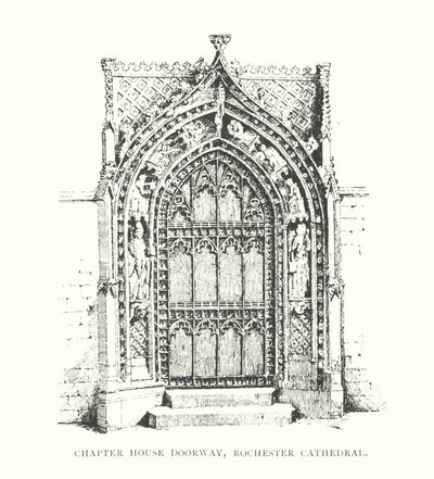 Porta da casa capitular, Catedral de Rochester (litografia) de Duncan Moul