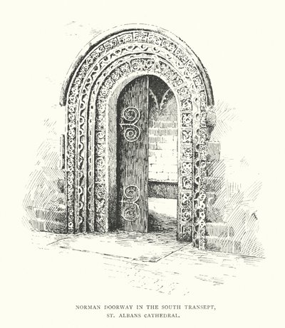 Porta normanda no transepto sul, Catedral de St Albans (litografia) de Duncan Moul