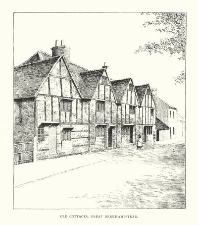 Old Cottages, Great Berkhampstead (litografia) de Duncan Moul
