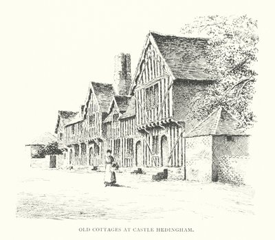Casas de campo antigas em Castle Hedingham (litografia) de Duncan Moul