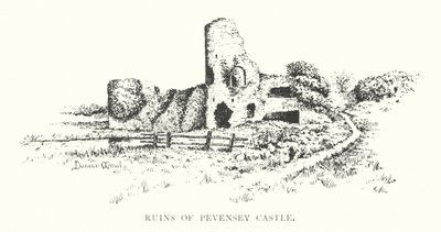 Ruínas do Castelo de Pevensey (litografia) de Duncan Moul