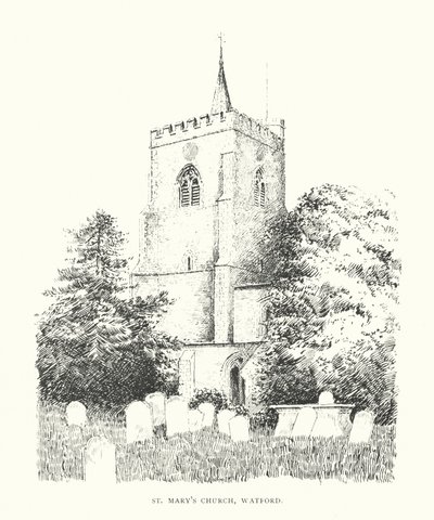 Igreja de Santa Maria, Watford (litografia) de Duncan Moul