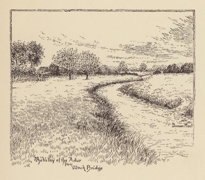 Sussex: O vale do Adur a partir de Mock Bridge (litografia) de Duncan Moul