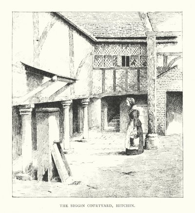 The Biggin Courtyard, Hitchin (litografia) de Duncan Moul