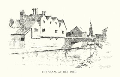 O canal em Hertford (litografia) de Duncan Moul