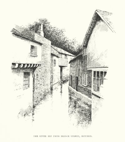 O rio Hiz a partir de Bridge Street, Hitchin (litografia) de Duncan Moul