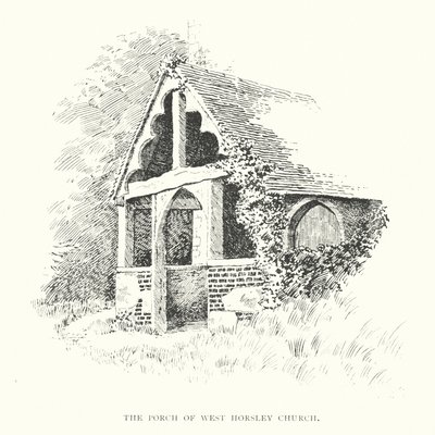 O pórtico da igreja de West Horsley (litografia) de Duncan Moul