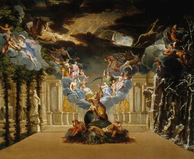 Cenário para o prólogo da Tragédie lyrique Atys de Jean-Baptiste Lully, c. 1708. de Duplessis