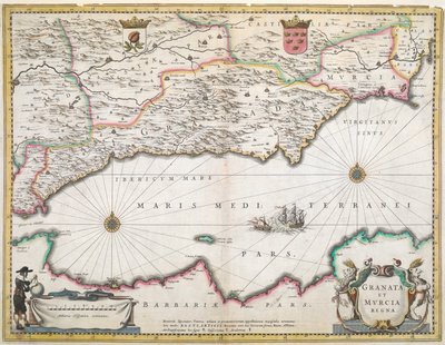 Um mapa do século 17 das regiões de Granada e Múrcia, na Espanha de Dutch School