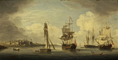 Um Porto Marítimo (óleo sobre painel, mogno) de Dutch School