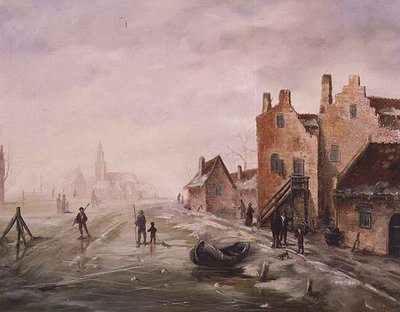Uma Paisagem de Inverno com patinagem de figuras em primeiro plano de Dutch School