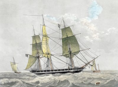 Corveta da marinha americana sob vela, início do século XIX (impressão) de Dutch School