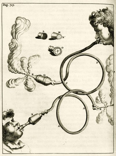 Aparelho para enemas fumo do tabaco, desde os exercícios práticos para curar método pelo Frederic Dekkers, 1694 de Dutch School