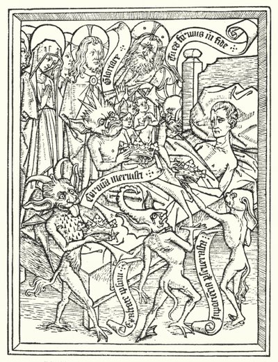 Livro de blocos Ars Moriendi, impresso por volta de 1460 nos Países Baixos por quem é desconhecido (litografia) de Dutch School