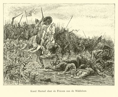 Charles Martel luta contra os frísios no Middelzee de Dutch School