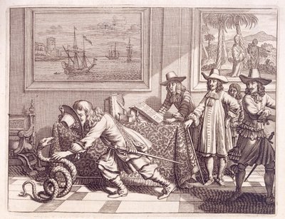 Lidando com uma Cobra que invadiu as salas dos oficiais holandeses, 1672 de Dutch School