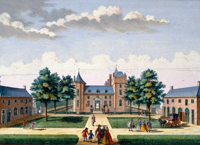 Fachada do Castelo de Assumburg, de Het Zeganpralent Kennemerlant por Hendrick de Leth e Matthias Brouerius Van Nidek, publicado c.1700-1730 de Dutch School