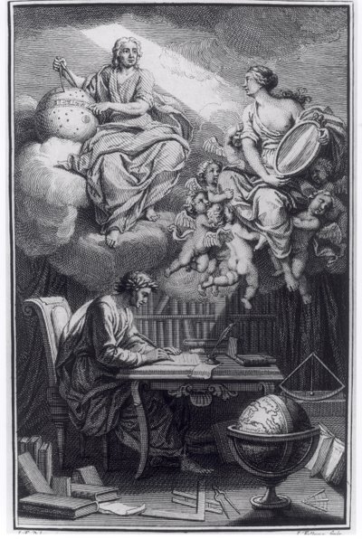 Frontispício de Elemens de la Philosophie de Neuton por Voltaire (1694-1778) publicado em Amsterdã, 1738 de Dutch School