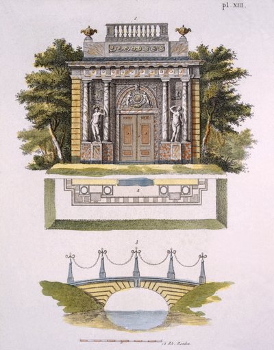 Decorações de jardim, da revista de gemas de jardim por G. van Laar, publicado em 1802 de Dutch School