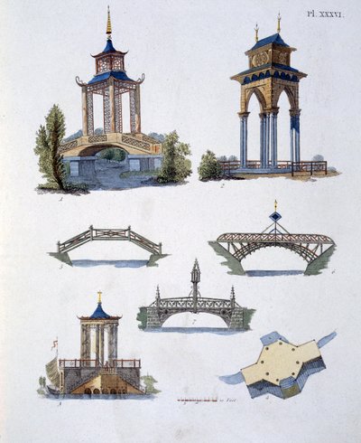 Decorações de jardim, da revista de gemas de jardim por G. van Laar, publicado em 1802 de Dutch School