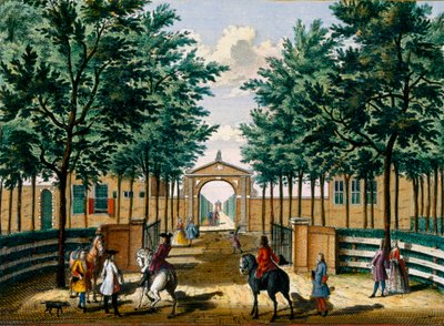 Jardins do palácio do prazer de Haringkaspel, do Zeganpralent Kennemerlant por Hendrick de Leth e Matthias Brouerius Van Nidek, publicado c.1700-1730 de Dutch School