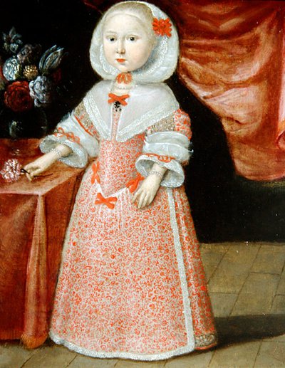 Menina segurando uma Pink and White Flower, c.1640 (óleo sobre cobre) de Dutch School