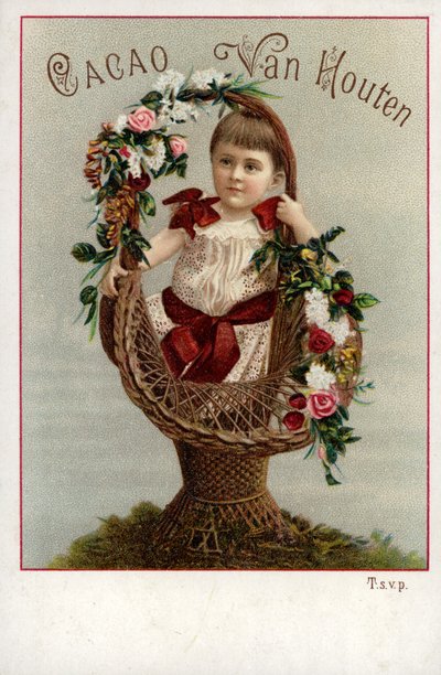 Menina, com, bouquet floral, anunciando, chocolate de Dutch School