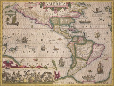 Mapa da América, do Mercator Atlas, pub. por Jodocus Hondius (1563-1612), Amsterdã, 1606 de Dutch School