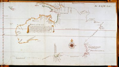 Mapa da Nova Holanda, agora Austrália, e da Nova Zelândia, extraído de informações recolhidas durante viagens realizadas por Abel Janszoon Tasman