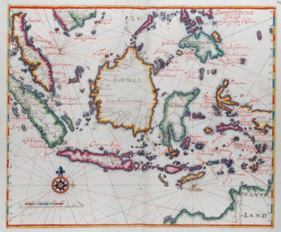 Mapa mostrando Bornéu, Clebes (Sulawesi), Java e outras ilhas indonésias. de Dutch School