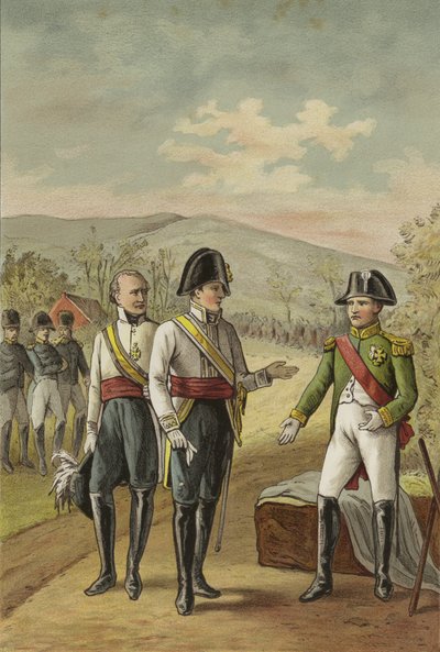 Encontro de Napoleão e Imperador Francisco II da Áustria após a Batalha de Austerlitz, 1805 de Dutch School