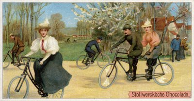Homens e mulheres em bicicletas de Dutch School
