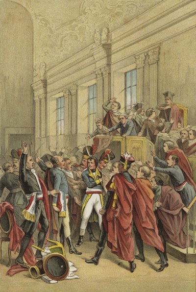 Napoleão expulsando o Conselho dos Quinhentos de suas câmaras, Golpe de 18 Brumaire, 1799 de Dutch School