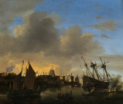 Numerosos Navios num porto holandês de Dutch School
